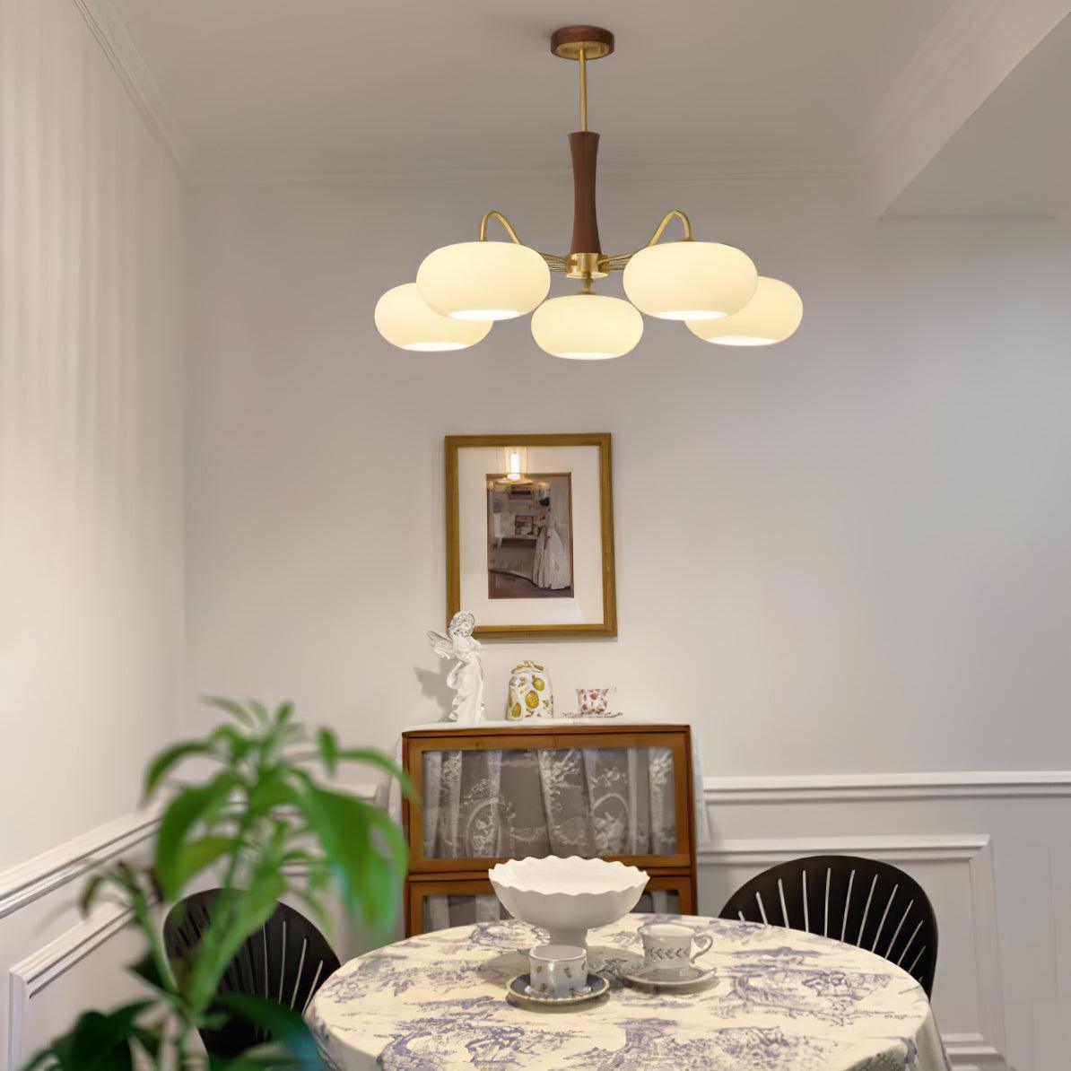 Persimmon Brass & Walnut Chandelier