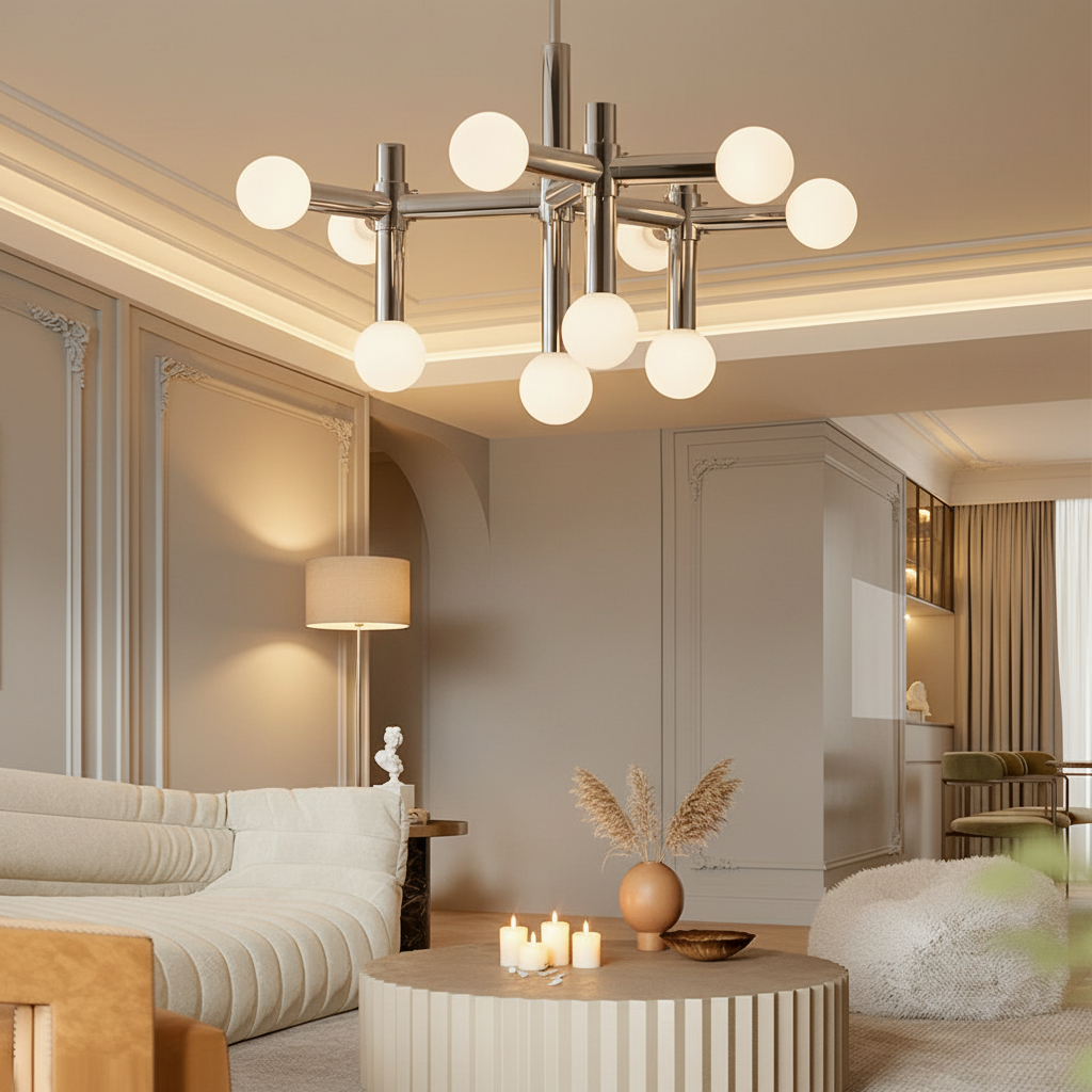 10 Lights Glass Ball Creative Sputnik Chrome Color Modern Chandelier