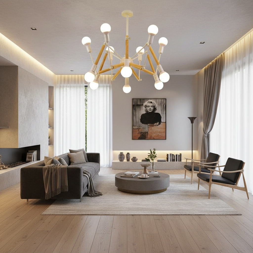 12 Lights Sputnik Design LED Nordic Chandeliers Hanging Lamp Pendant Light