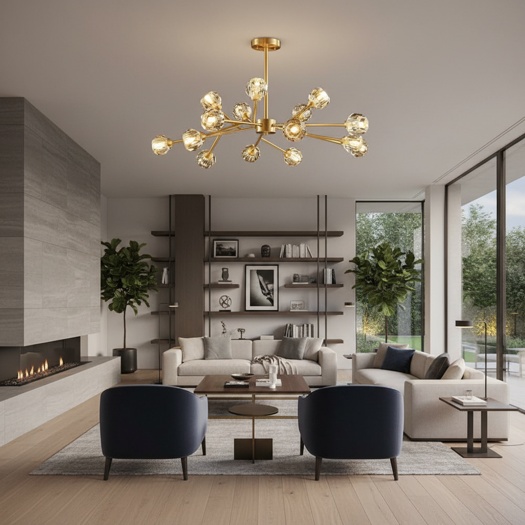 15-light LED Crystal Copper Modern Sputnik Chandelier Ceiling Lights