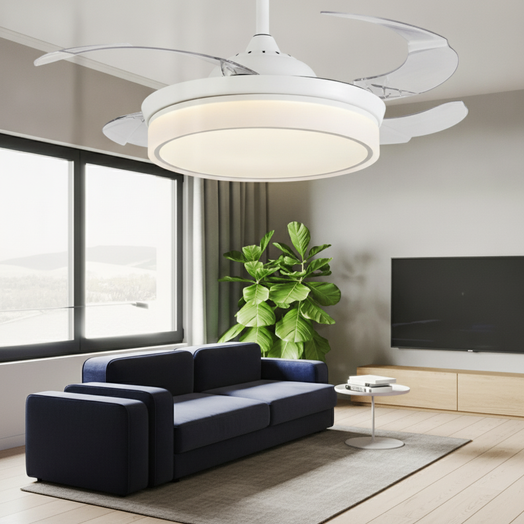 15/19 23-In LED 4 Blades White Retractable Ceiling Fan with Light