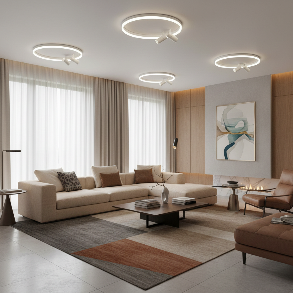 16'' Round Dimmable Adjustable Flush Mount Light with 2 Spotlights Track Lights