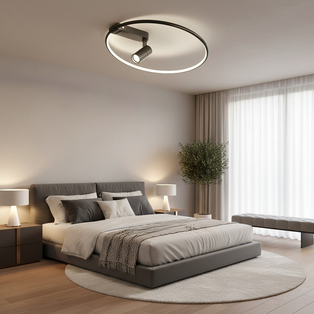 16'' Round Dimmable Adjustable Flush Mount Light with Spotlights Track Lights