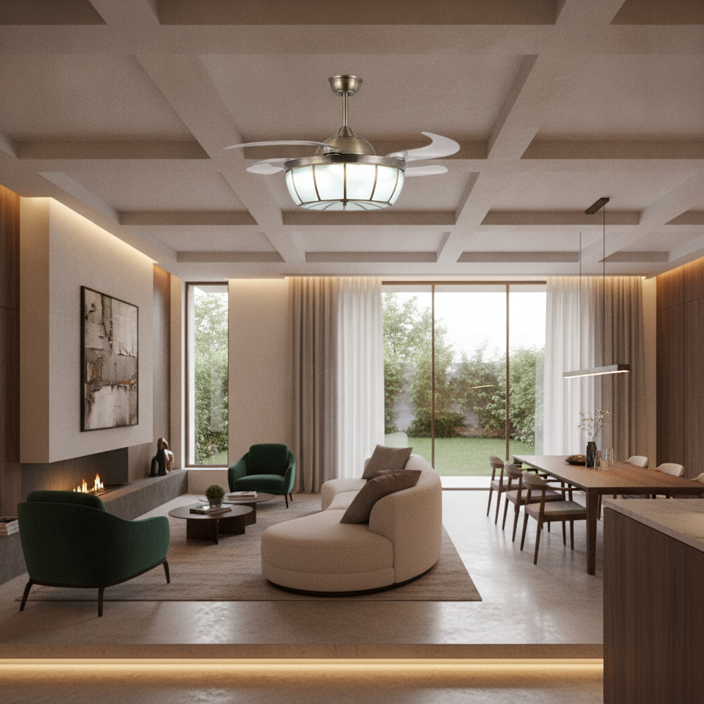19-In Industrial Retractable Ceiling Fan with Light for Home Office