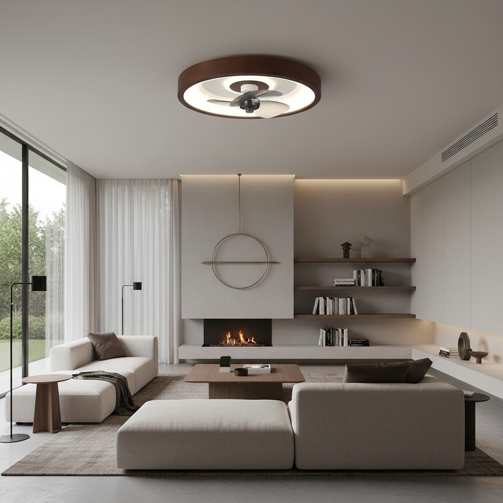 19.7-in Walnut 6-Speed Flush Mount Ceiling Fans With LED Light and Remote
