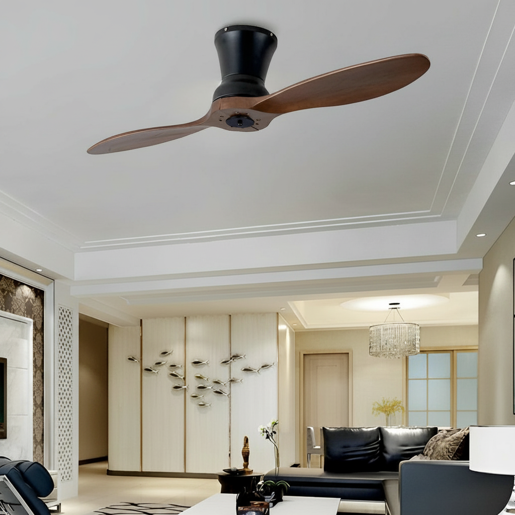 2 Blades Wood 18W LED Dimmable with Remote Mute Modern Ceiling Fans