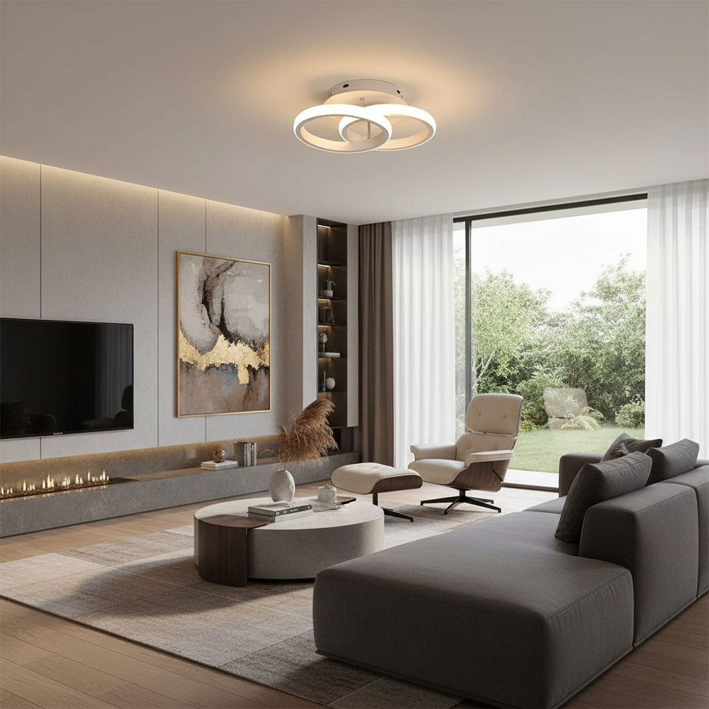 2 Circle Flush Mount Lighting Fixtures Metal LED Living Room Ceiling Lights