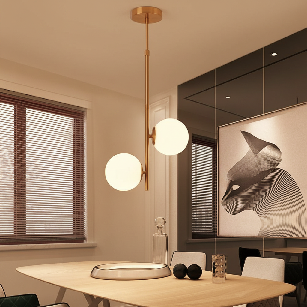 2 Lights Ball-shaped Electroplated Glass Metal LED Modern Pendant Lights