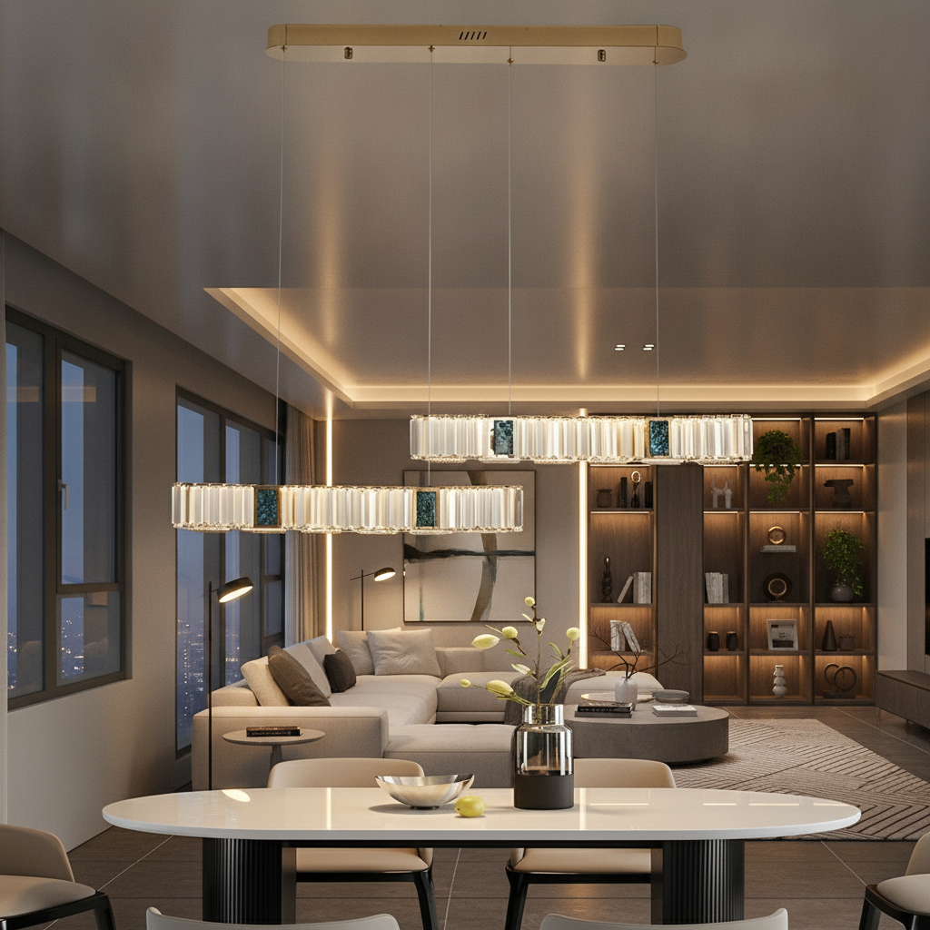 2 Strips Three Step Dimming LED Modern Crystal Dining Room Chandeliers