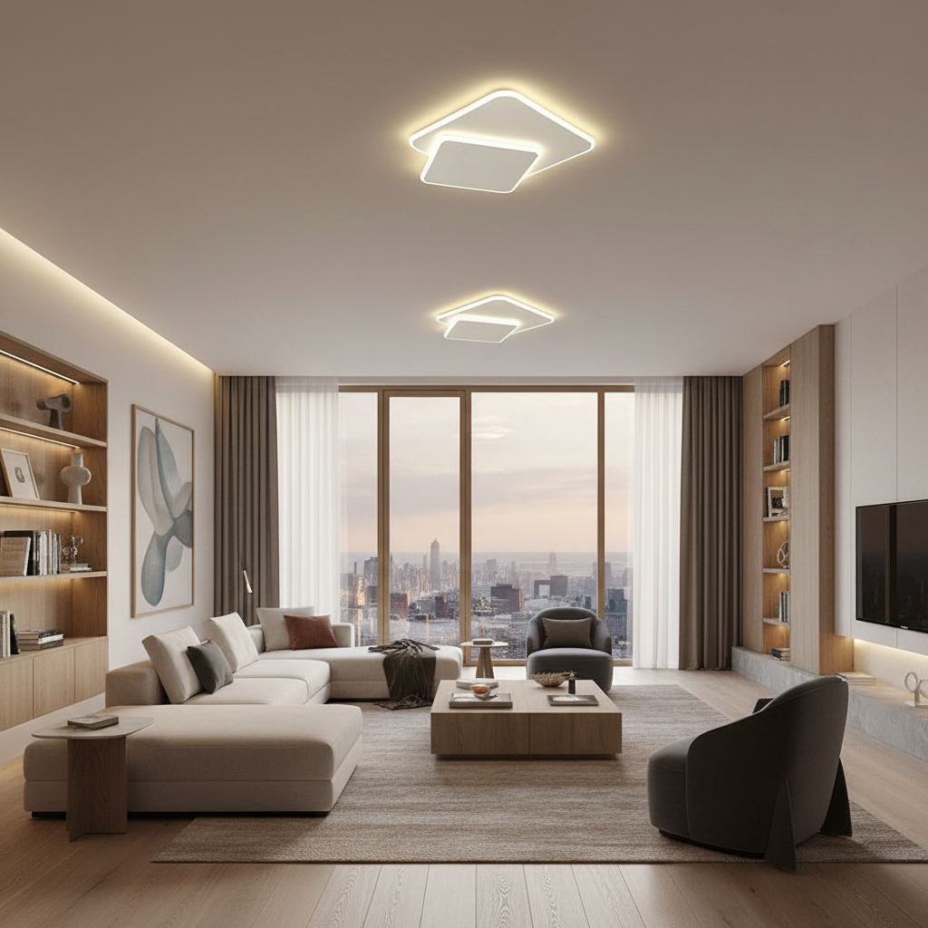 2-Light White Square LED Flush Mount Ceiling Light for Bedroom
