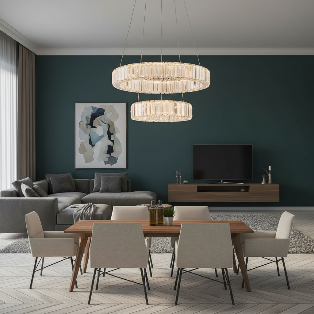 2-ring Regular Shape Steel Crystal LED Chandelier