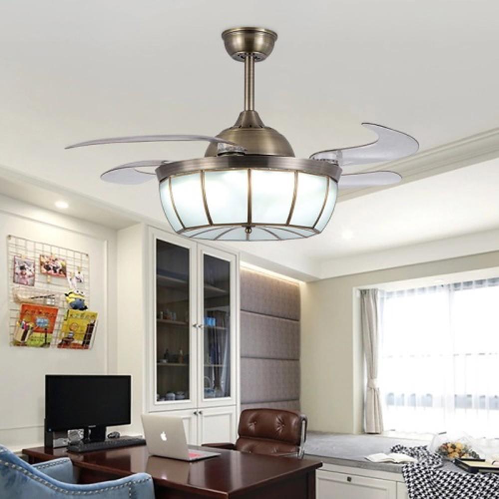 19-In Industrial Retractable Ceiling Fan with Light for Home Office